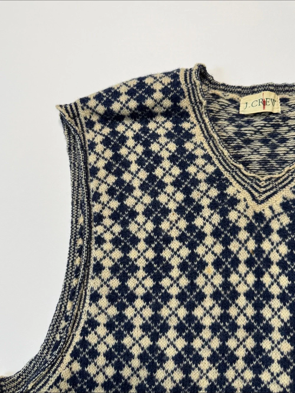 J. CREW Oarsmen Tag Men's Navy Cream Argyle Patterned Knit Sweater Vest Wool?